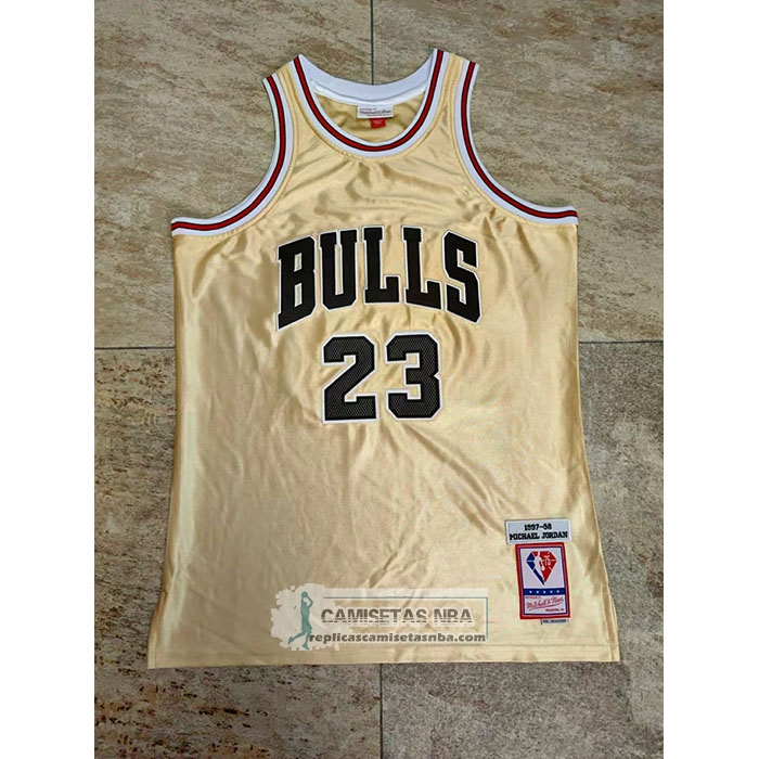 Camiseta Chicago Bulls Michael Jordan NO 23 75th Anniversary Mitchell & Ness 1997-98 Oro